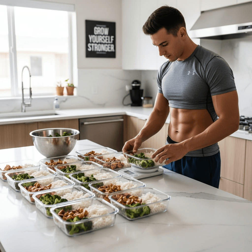 Meal prep containers with high-calorie bulking meals